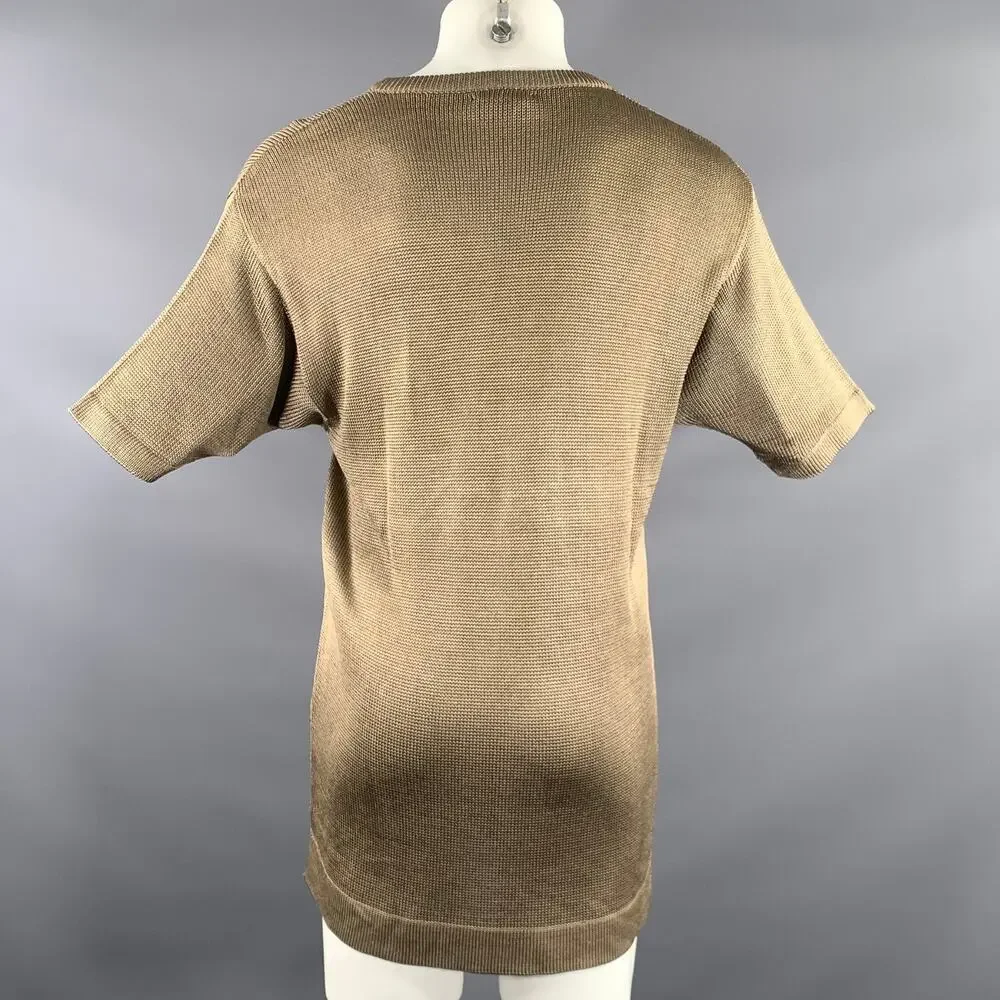 GUCCI Size S Gold Knit Silk Short Sleeve Pullover